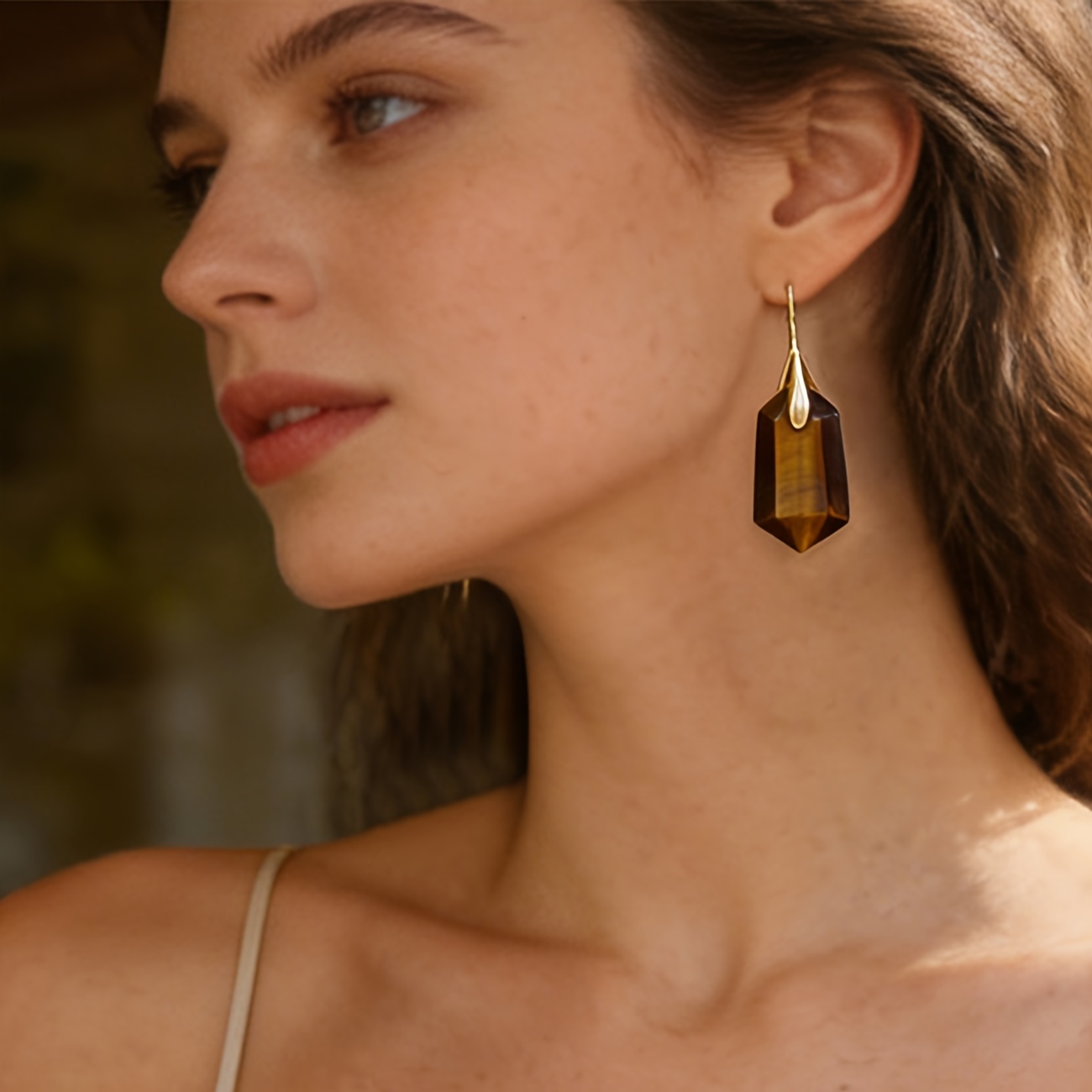 Fashionable Natural Stone Earrings with Golden Hooks